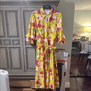 Carolina Herrera Floral Yellow Dress with Pink Accents
